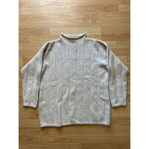 Vintage THE LODGE Unisex Cream Cable Knit Lambswool/Angora Sweater